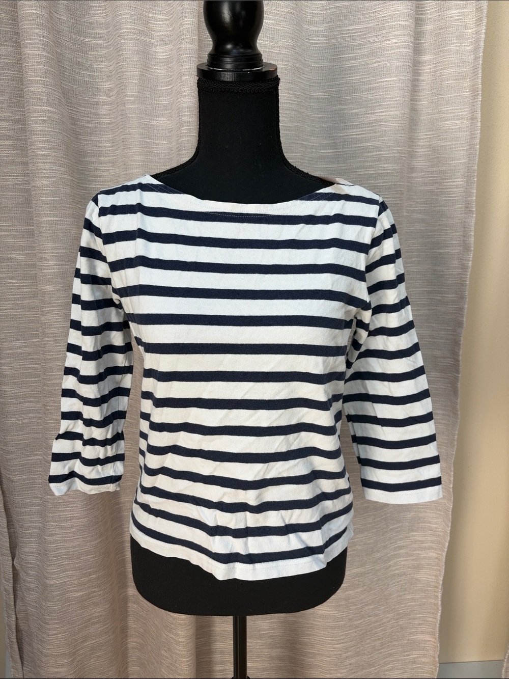 J. Crew Navy and White Striped Boatneck Long Sleeve Tee